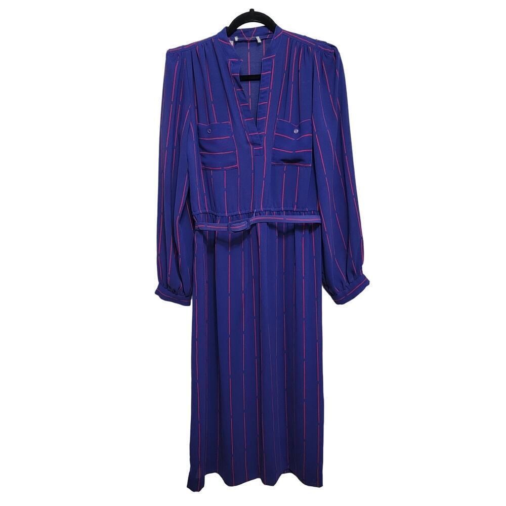 VTG 80s Office Blue Striped Sheer Dress